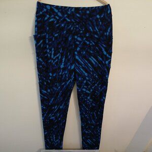 POP Fit 2X Spandex Pocketed Leggings Like-new Blue & Black Pattern